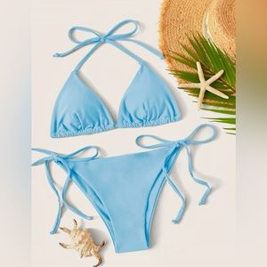 NEW! SHEIN Blue Triangle Bikini Top Bottom set Large